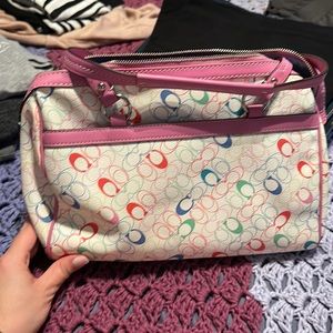 Coach pink and white satchel bag